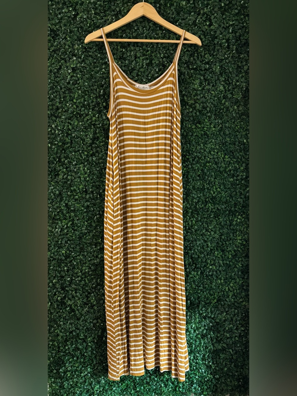 Rae Mode L Striped Maxi Dress in Mustard & White - Relaxed Sleeveless